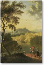 Italiaans landschap met reizigers - 60x90 Poster Staand - Timotheus de Graef - Meesterwerken