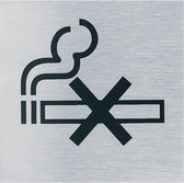 Stalen pictogram Roken verboden, rvs, zelfklevend, geborsteld, 70 x 70 mm