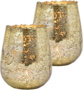 Set van 2x stuks glazen design windlicht/kaarsenhouder in de kleur champagne goud met formaat 12 x 15 x 12 cm. Voor waxinelichtjes