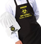 CKB LTD Danger Man Cooking BBQ schort Mannen Keukenschort Heren inclusief Koksmuts Zwart One size