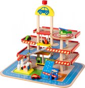 Mamabrum Houten Speelgoed Garage - Met Lift - Hout Parkeergarage - Set met auto's en wasstraat