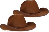 2x stuks bruine cowboyhoed Rodeo vilt voor volwassenen - Western carnaval verkleed hoeden