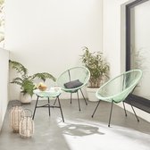 Set van 2 ei-vormige stoelen ACAPULCO met bijzettafel - Watergroen - Stoelen 4 poten design retro, met lage tafel, plastic koorden