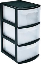 Caisson/organisateur de bureau avec 3x tiroirs noir/transparent - L39 x l28,5 x H58,5 cm - Rangement/tiroirs de rangement