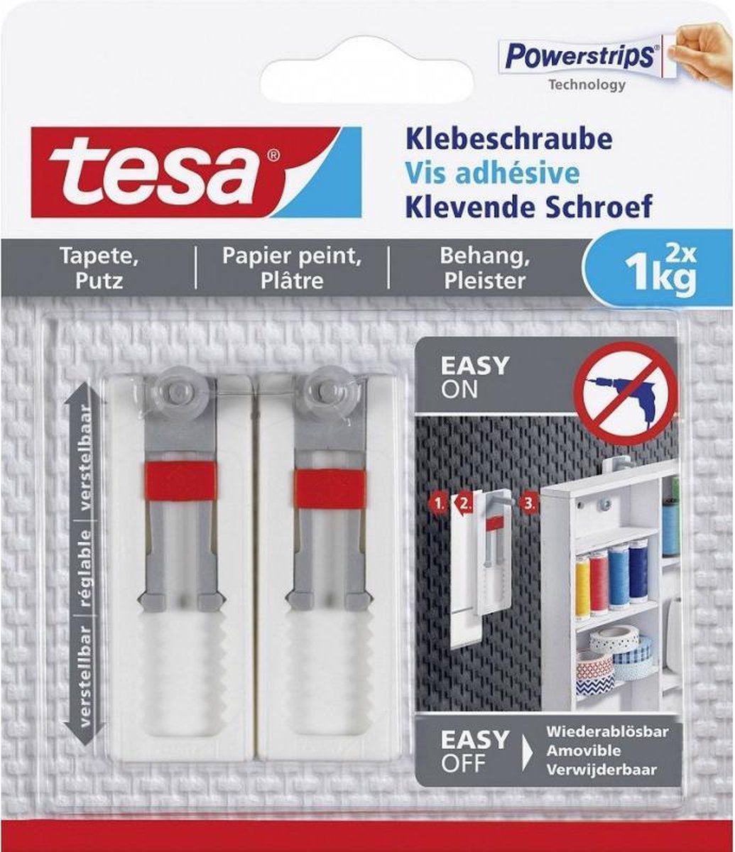 Tesa verstelbare klevende schroef voor behang en pleister, draagkracht 1 kg