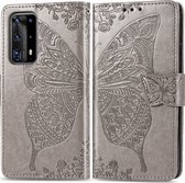 Huawei P40 Pro Hoesje - Mobigear - Butterfly Serie - Kunstlederen Bookcase - Grijs - Hoesje Geschikt Voor Huawei P40 Pro