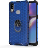 Voor Samsung Galaxy A10 schokbestendige honingraat pc + TPU ringhouder beschermhoes (blauw)