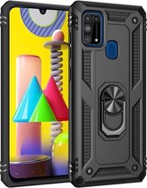 Voor Samsung Galaxy M31 schokbestendige TPU + pc-beschermhoes met 360 graden roterende houder (zwart)