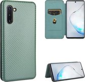 Voor Samsung Galaxy Note10 Carbon Fiber Texture Magnetische Horizontale Flip TPU + PC + PU Leather Case met Card Slot (Groen)