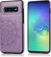 Voor Samsung Galaxy S10 dubbele gesp Mandala patroon PU + TPU beschermhoes met kaartsleuven & houder & fotolijst (paars)