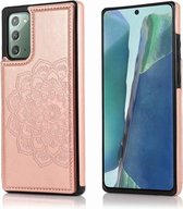 Voor Samsung Galaxy Note20 dubbele gesp Mandala patroon PU + TPU beschermhoes met kaartsleuven & houder & fotolijst (rose goud)