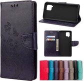 Voor Samsung Galaxy A42 5G vlinderbloempatroon horizontale flip lederen tas met houder & kaartsleuven en portemonnee (diep paars)