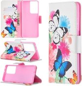 Voor Samsung Galaxy S21 Ultra 5G Gekleurde Tekening Patroon Horizontale Flip Leren Case met Houder & Kaartsleuven & Portemonnee (Vlinder)
