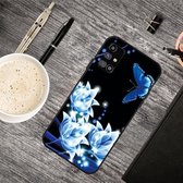 Voor Samsung Galaxy M51 olie reliëf gekleurd tekening patroon schokbestendig TPU beschermhoes (blauwe vlinder)
