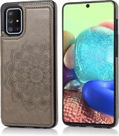 Voor Samsung Galaxy A51 Mandala-patroon met dubbele gesp PU + TPU-beschermhoes met kaartsleuven en houder & fotolijst (grijs)