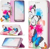 Voor Samsung Galaxy S10e Gekleurde Tekening Patroon Onzichtbare Magnetische Horizontale Flip PU Lederen Case met Houder & Kaartsleuven & Portemonnee (Twee Vlinders)