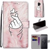 Voor Samsung Galaxy S9 + Gekleurde tekening Cross Texture Horizontale Flip PU lederen hoes met houder & kaartsleuven & portemonnee & lanyard (Pink Hands Than Hearts)