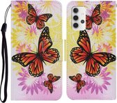 Voor Samsung Galaxy A32 5G Gekleurde Tekening Patroon Horizontale Flip PU Lederen Case met Houder & Kaartsleuven & Portemonnee & Lanyard (Chrysanthemum Vlinder)