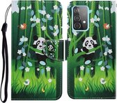 Voor Samsung Galaxy A52 5G Gekleurde Tekening Patroon Horizontale Flip PU Lederen Case met Houder & Kaartsleuven & Portemonnee & Lanyard (Panda)