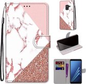 Voor Samsung Galaxy A8 2018 Gekleurde tekening Cross Texture Horizontale Flip PU lederen tas met houder & kaartsleuven & portemonnee & lanyard (stiksel roze steenpatroon)