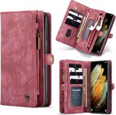 Voor Samsung Galaxy S21 + 5G CaseMe Afneembare multifunctionele horizontale flip lederen tas, met kaartsleuf & houder & rits portemonnee & fotolijst (rood)