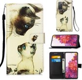 Voor Samsung Galaxy S20 FE 5G 3D schilderij horizontale flip lederen tas met houder & kaartsleuf & lanyard (twee katten)