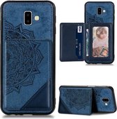 Voor Galaxy J6 Plus Mandala in reliëf gemaakt magnetisch stoffen hoesje met houder & kaartsleuven & portemonnee & fotolijst (blauw)