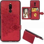 Voor Xiaomi Redmi 8 Mandala Reliëf Magnetische Doek PU + TPU + PC Case met Houder & Kaartsleuven & Portemonnee & Fotolijst & Riem (Rood)