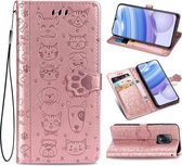 Voor Xiaomi Redmi 10X Pro 5G / 10X 5G Leuke Kat en Hond Reliëf Horizontale Flip Leren Case met Beugel / Kaartsleuf / Portemonnee / Lanyard (Rose Goud)