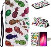 Voor Xiaomi Redmi Note 8 Gekleurd tekeningpatroon Horizontaal Flip TPU + PU lederen tas met houder & kaartsleuven & portemonnee & lanyard (gekleurde ananas)