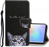 Voor Xiaomi Mi Note 10 Lite Gekleurde Tekening Patroon Horizontale Flip Leren Case met Houder & Kaartsleuven & Portemonnee (Kleine Kat)