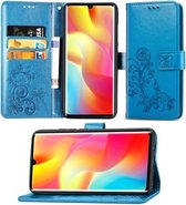 Voor Geschikt voor Xiaomi Mi Note 10 Lite Lucky Clover Pressed Flowers Pattern Leather Case met houder & kaartsleuven & portemonnee & draagriem (blauw)