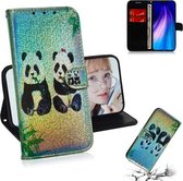 Voor Xiaomi Redmi Note 8 Gekleurd tekeningpatroon Kleurrijke magnetische gesp Horizontale flip PU lederen tas met houder & kaartsleuven & portemonnee & lanyard (twee panda's)