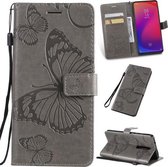 Geperst afdrukken Vlinderpatroon Horizontale flip PU lederen tas met houder & kaartsleuven & portemonnee & draagkoord voor Xiaomi Mi 9T & Mi 9T Pro & Redmi K20 & K20 Pro (grijs)