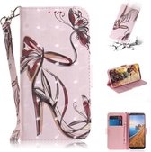 3D-schilderijpatroon Gekleurde tekening Horizontale lederen flip-hoes voor Xiaomi Redmi Note 7 / Note 7S, met houder & kaartsleuven en portemonnee (vlinder hoge hakken)