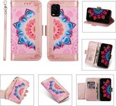 Voor Xiaomi Mi 10 Lite Afdrukken Tweekleurig half Mandala-patroon Dubbelzijdige magnetische gesp Horizontale flip lederen tas met houder & kaartsleuven & portemonnee & fotolijst & lanyard (ro