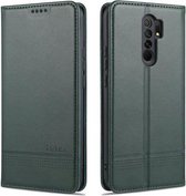 Voor Xiaomi Redmi 9 AZNS Magnetische Kalfsstructuur Horizontale Flip Leren Case met Kaartsleuven & Houder & Portemonnee (Drak Groen)