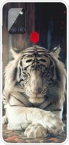 Voor Samsung Galaxy A21s schokbestendig geverfd transparant TPU beschermhoes (witte tijger)