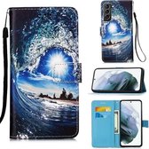 Voor Samsung Galaxy S21 + 5G Gekleurd tekeningpatroon Vlak geweven horizontaal Flip lederen hoesje met houder & kaartsleuf & portemonnee & lanyard (golven en zon)