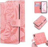 Voor Samsung Galaxy Note10 Lite / A81 Tiger Embossing Pattern Horizontale Flip lederen tas met houder & kaartsleuven & portemonnee (roze)