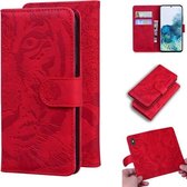Voor Samsung Galaxy S20 Tiger Embossing Pattern Horizontale Flip lederen tas met houder & kaartsleuven & portemonnee (rood)