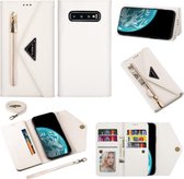 Voor Samsung Galaxy S10e Skin Feel Rits Horizontale Flip Leren Case met Houder & Kaartsleuven & Fotolijst & Lanyard & Lang Touw (Wit)