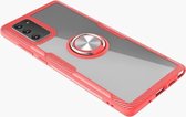 Voor Samsung Galaxy Note 20 schokbestendig transparant TPU + acryl beschermhoes, met ringhouder (rood)
