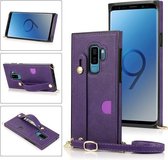 Voor Samsung Galaxy S9 polsband PU + TPU schokbestendige beschermhoes met crossbody lanyard & houder & kaartsleuf (paars)