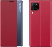 Voor Samsung Galaxy A42 Zijruit Display Magnetische Zuigkracht Plain Grain Flip PU Leer + PC Case met Houder & Slaap / Wekfunctie (Rood)