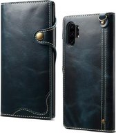 Voor Galaxy Note 10 Plus Denior Oil Wax Koeienhuid Magnetische Knop Horizontale Flip Leren Case met Kaartsleuven & Portemonnee (Donkerblauw)