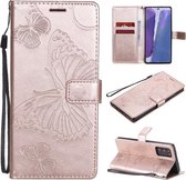 Voor Samsung Galaxy Note20 3D vlinders reliëf patroon horizontale flip lederen tas met houder & kaartsleuf & portemonnee (rose goud)