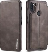 Voor Samsung Galaxy A11 EU-versie LC.IMEEKE Hon Ancient Series horizontale flip lederen tas met houder en kaartsleuf (koffie)