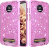 Glitter poeder contrast huid schokbestendig siliconen + pc beschermhoes voor Motorola Moto Z3 / Z3 Play (roze)