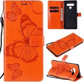Voor LG Stylo 6 3D vlinder reliëf patroon horizontale flip lederen tas met houder & kaartsleuf & portemonnee & lanyard (oranje)